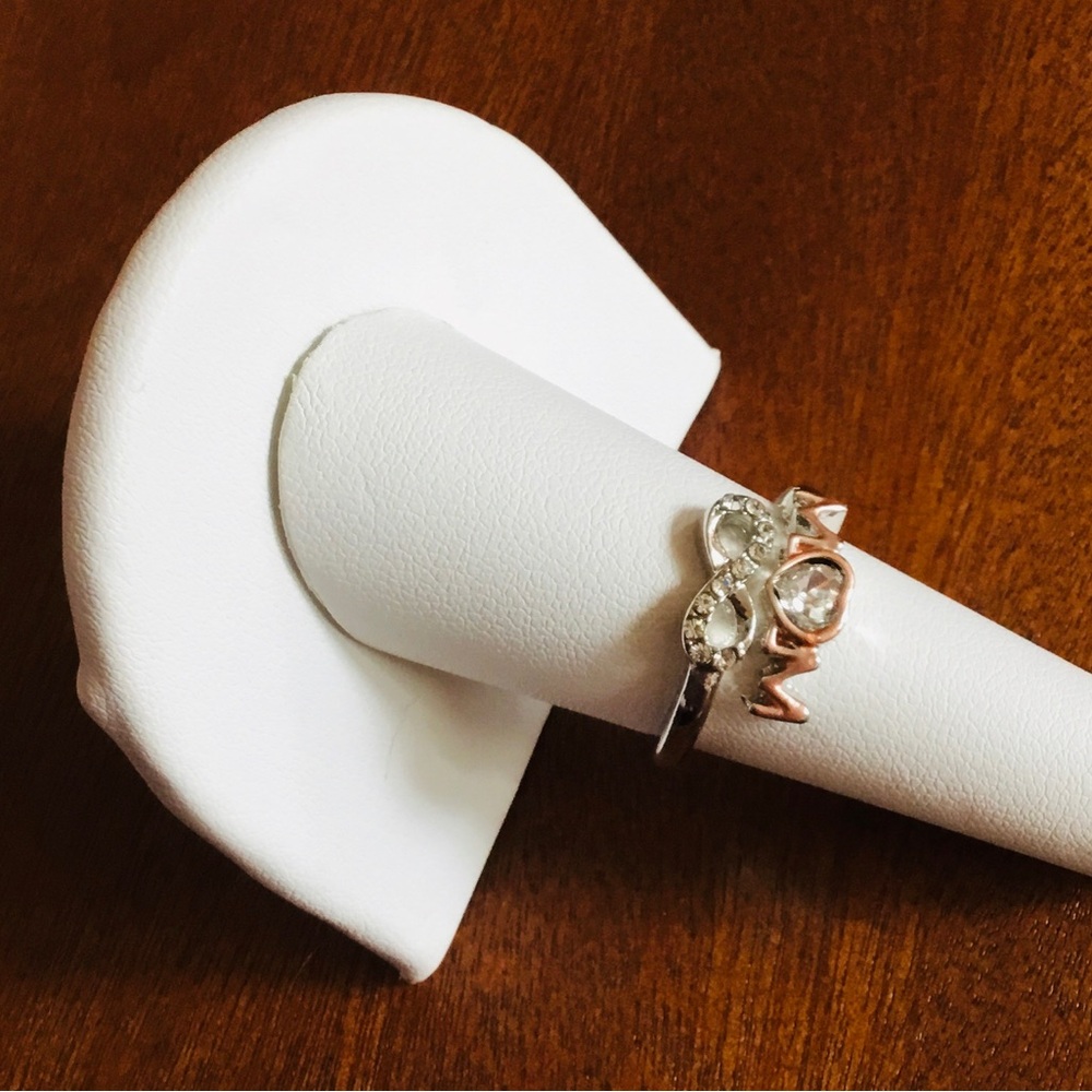 Stainless steel and Rose Gold Mom Ring Set engraved, I LOVE YOU